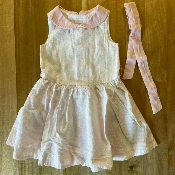 Hope & Henry White Pink Seersucker Dress Peter Pan Collar, size 2T - Picture 1 of 5